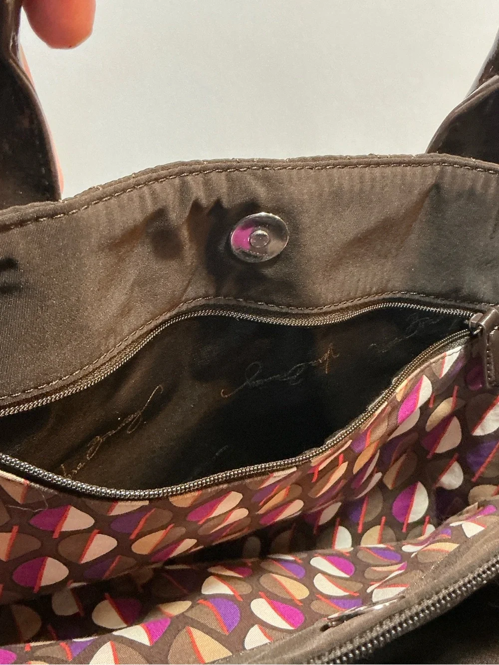 Vera Bradley Quilted Satchel in Dark Brown with Patent Handles